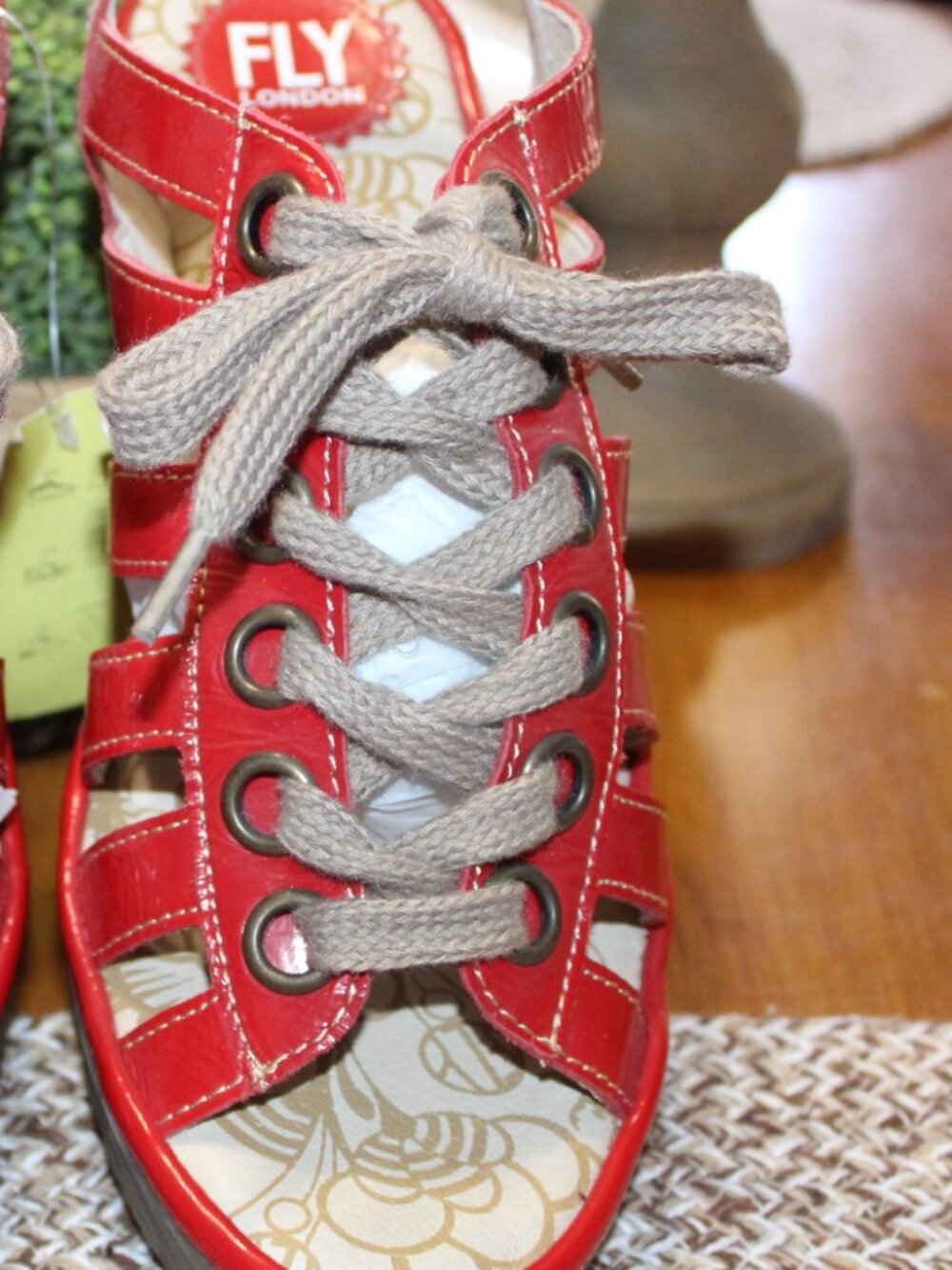NWT Fly London YITO red leather lace from wedges size 40 (women's 9.5 to 10) - Picture 3 of 14